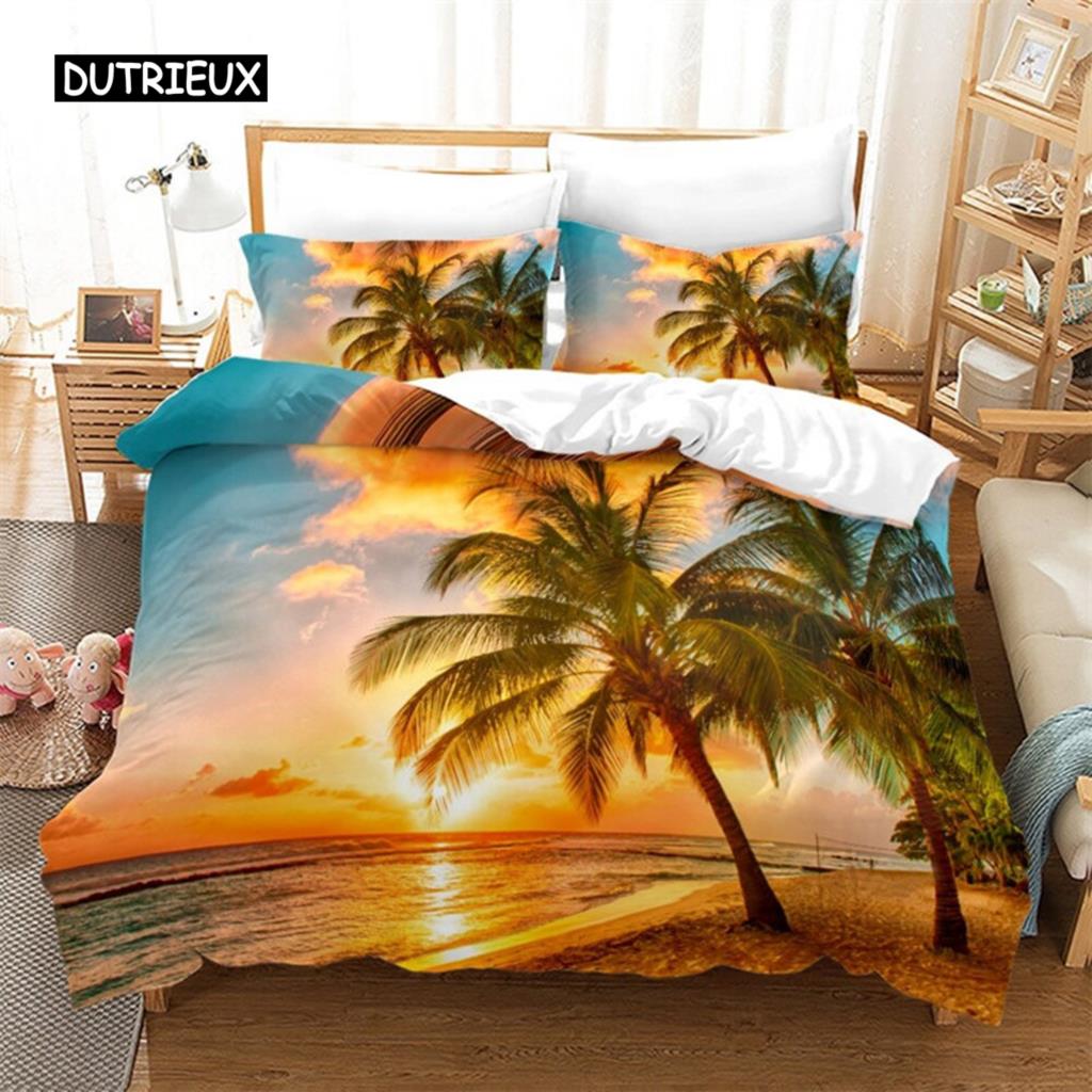 

Пододеяльник с изображением пляжа и летних пейзажей на Гавайях, комплект постельного белья Twin Full King для девочек и мальчиков, микрофибра, тропические деревья, пододеяльник EU single(135x200cm)
