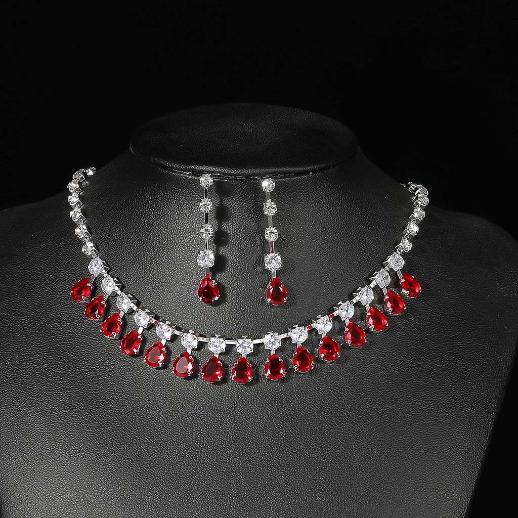 Conjunto de Colar e Brincos de Diamante de Luxo Acessórios para Festa Vestido de Casamento Jantar Corrente de Colar e Brincos de Strass da Moda para Meninas