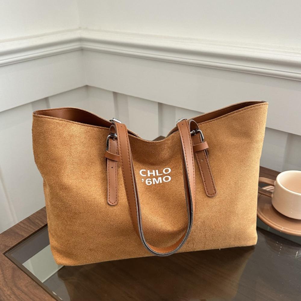 

Сумка-тоут из искусственной кожи, бархатная замшевая сумка на плечо, портативная сумка-подмышка с надписью, женская коричневый