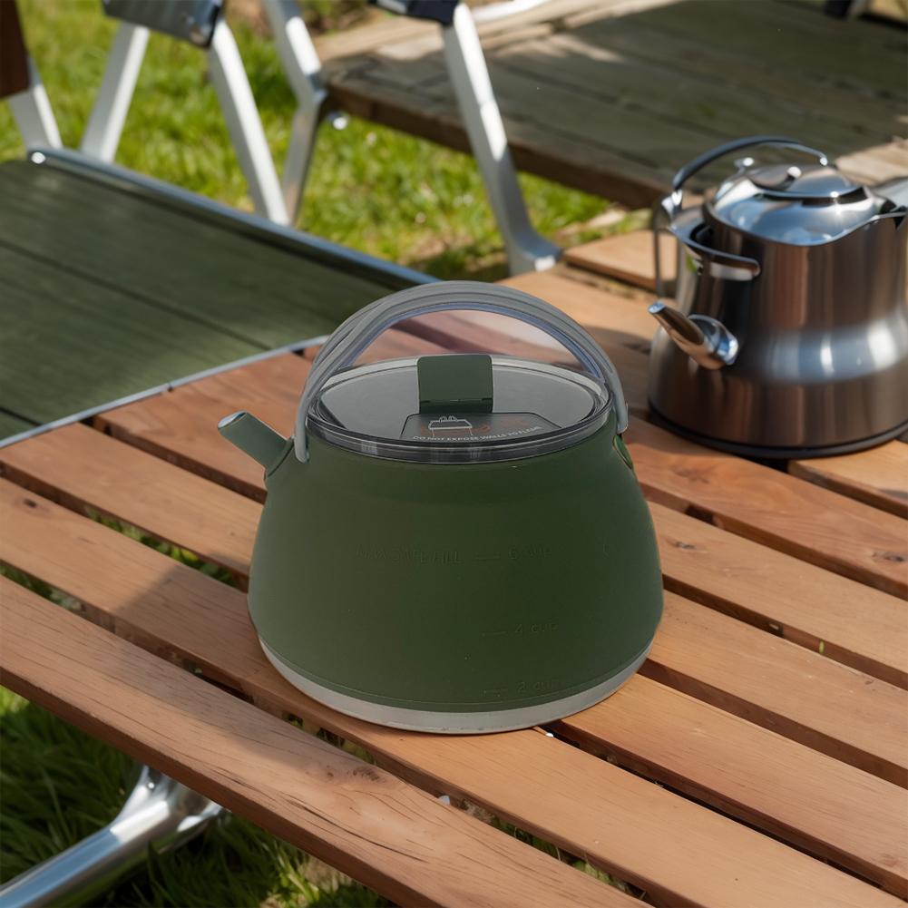 1.5L Silicone Kettle with Handle Foldable Water Pot Stainless Steel Bottom Water Tea Cookerware for Hiking Backpacking