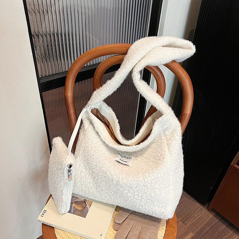 

Вместительная плюшевая сумка-тоут женская новая модная универсальная на плечо, мессенджер, сумка для поездок белый