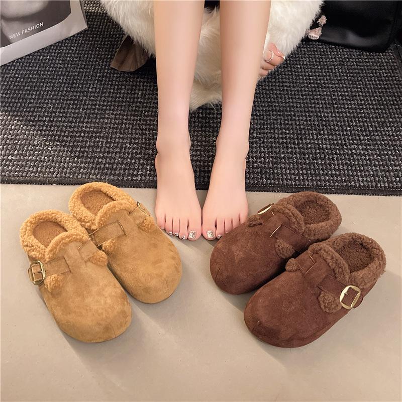 Mao Mao shoes women's outer wear 2025 autumn and winter new Korean version versatile velvet one-pedal warm thick-soled cotton slippers