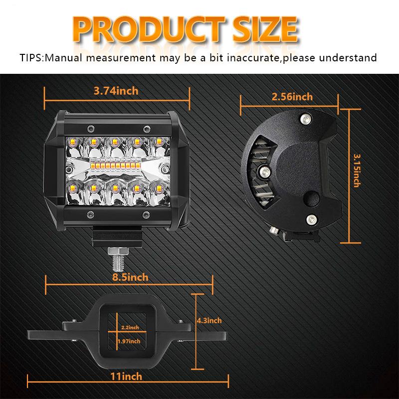 4 Inch 60W Work Light Spot Flood Offroad Car Lights Bar with Universal Trailer Tow Hitch Mount Bracket for Pickup Truck Van