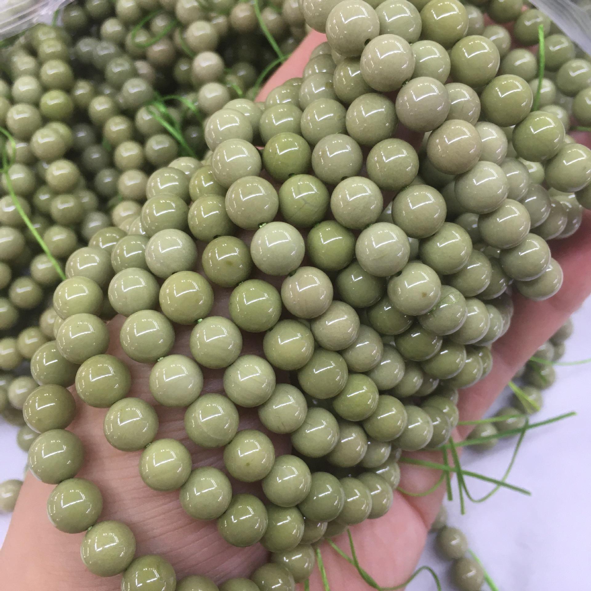 

Natural Alxa Agate Matcha Green Bead Bracelet, Simple Avocado Green Fashion Jewelry 9mm