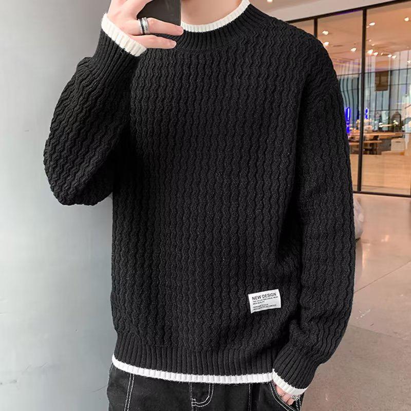 Men's Trendy Plus Velvet Thick Knitwear - Warm, Loose, Plain Color, Round Neck