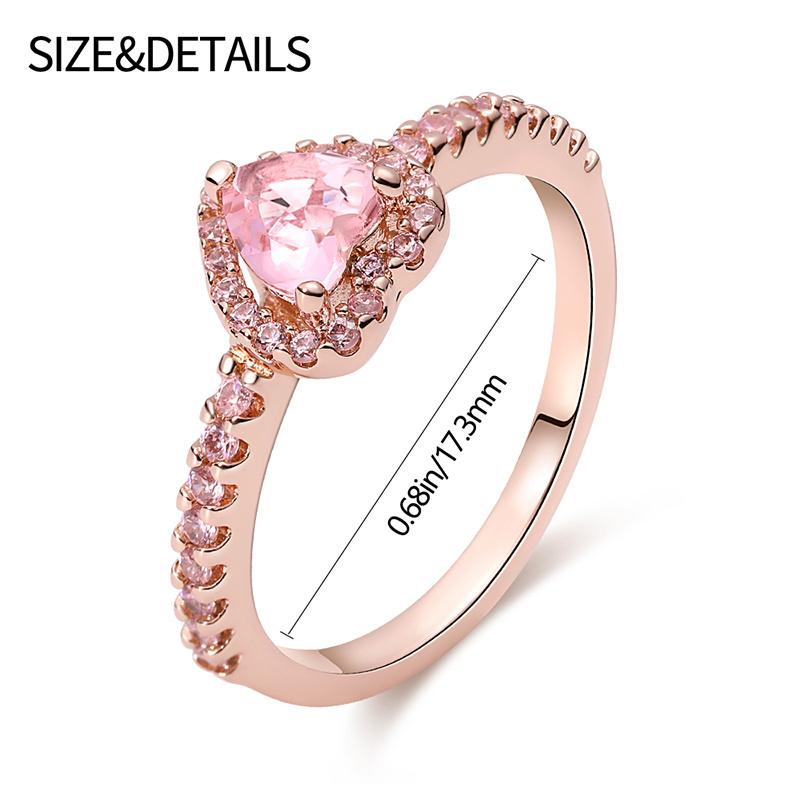 Μόδα 925 Ασήμι Στερλίνα Ροζ Καρδιά Τριαντάφυλλο Δαχτυλίδι Κυρίες Καλό Γάμος Δώρο Αγίου Βαλεντίνου Κοσμήματα