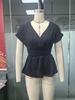 Spring/Summer Women's V-Neck Waist-Cinching Raglan Sleeve Pleated Hem Top