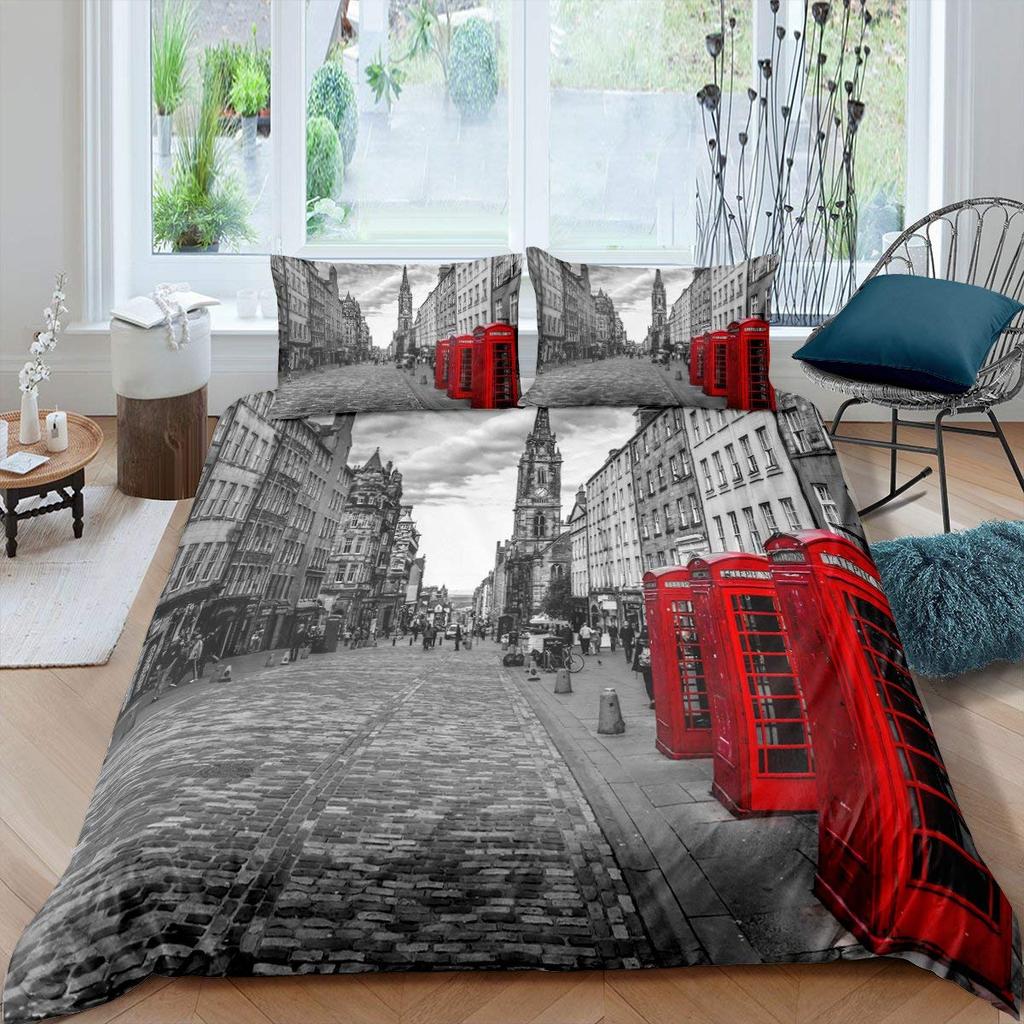 Telephone Booth Duvet Cover Sets For Teens Adults Lightweight Down Quilt Covers Room Decor 2 Pillowcases 1 Duvet Cover No Quilt