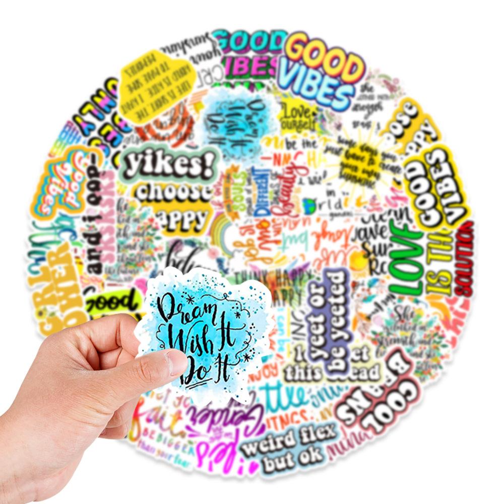 50 Color English Phrase Stickers Car Luggage Refrigerator Mobile Phone Computer Decorative Stickers