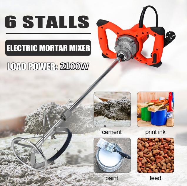220V Electric Mortar Mixer Putty Powder Mixing Machine Dual High Low Gear 6 Speed Handheld Paint Cement Grout 2300W