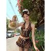Womens High-Waisted Two-Piece Swimsuit With Polka Dot Print French Chic Style Sweet Sexy Beach Vacation Swimwear