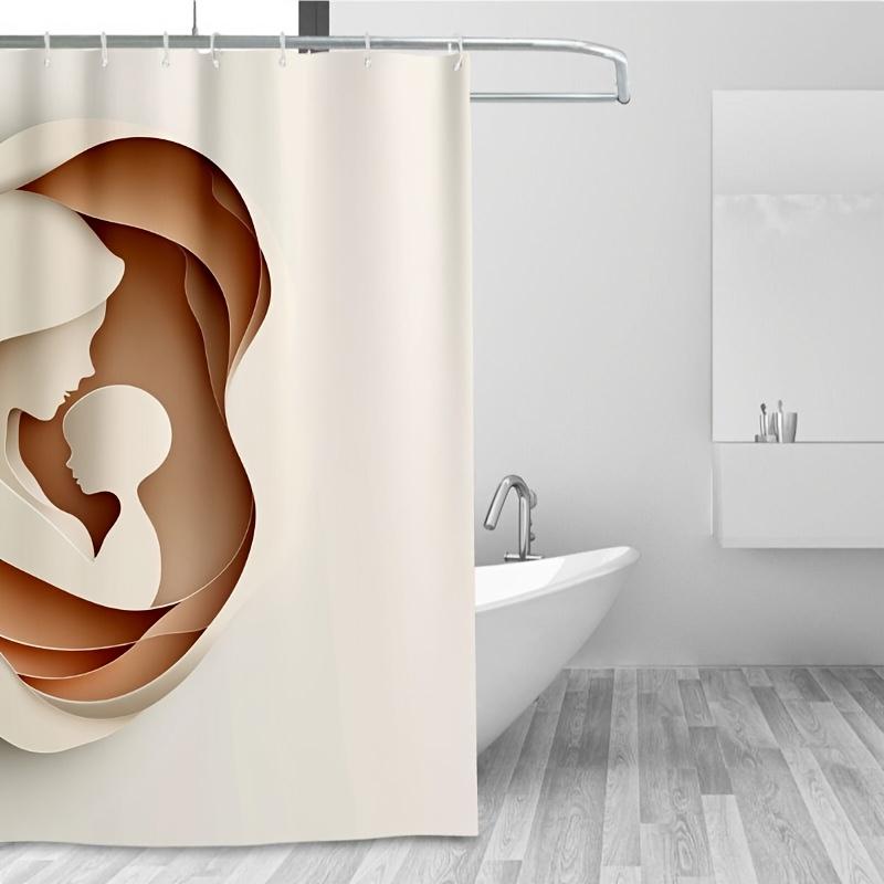 Abstract Mother & Child Shower Curtain – Digital Paper-Cut Illustration, Soft Tones, Minimalist Design