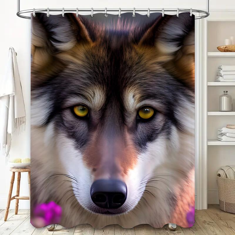High-Definition Animal Print Shower Curtain Wolf Face Design For Bathroom Decor In Purple Color Made With Durable Material (Blue
