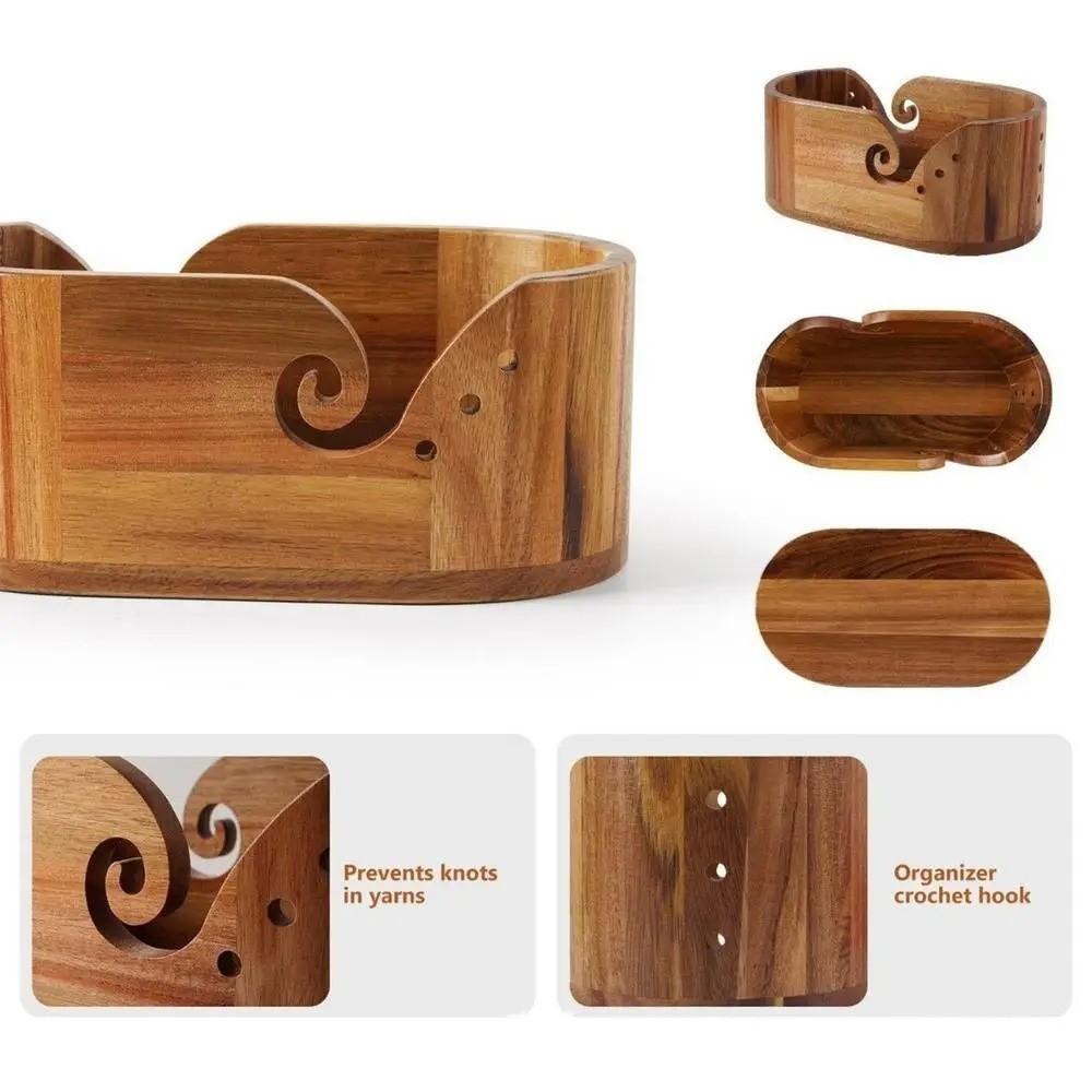 Oval Wooden Yarn Bowl Smooth Surface Yarn Holder Knitting Wool Holder Craft Room
