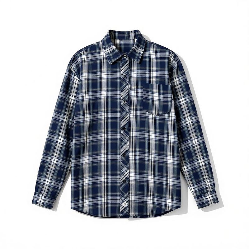 Basic House/Baijiahao Casual Blue Plaid Shirt with Lapel Collar for Women 2026 Spring Loose Plaid Shirt Grid Regular S