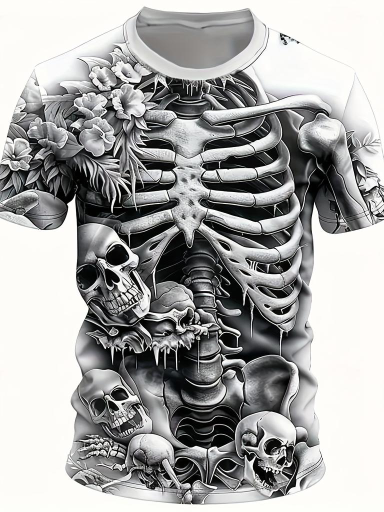 Skeleton Printed Unisex's T-shirt Fun Short Sleeved Tshirt Casual Tees Skull Pattern Unisex's Clothing Oversized Top Round Neck Tshirt