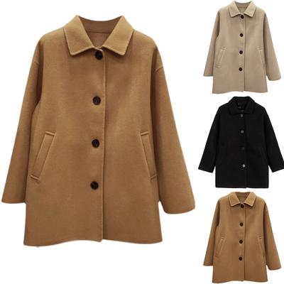 Women's Loose And Comfortable V-neck Long Sleeved Solid Color Thick Coat Jacket