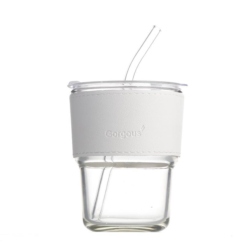 Stylish Summer Fruit Tea Glass Cup with Straw & Double Lid