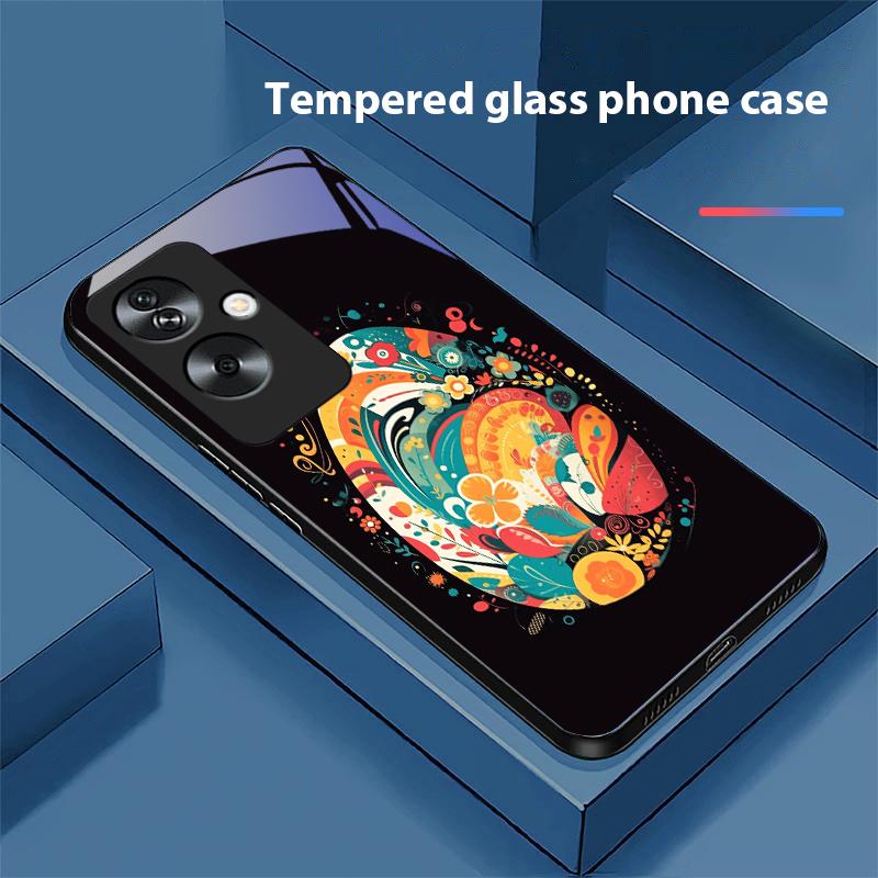 

Цветное цветочное яйцо для Oppo A79 5G 58 78 74 60 4G Reno 11F Realme GT 6 11 Note 50 10 C55 X2 Закаленное стекло Черный чехол для телефона For Oppo A79 5G