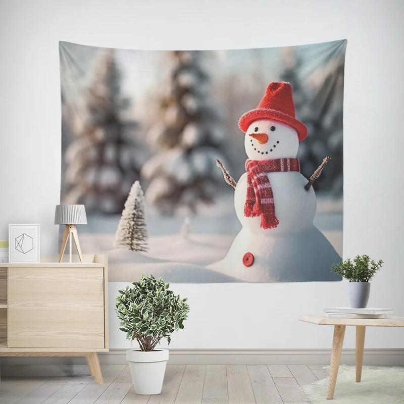 Christmas New Year Cute Snowman Pattern Living Room Bedroom Decoration Tapestry