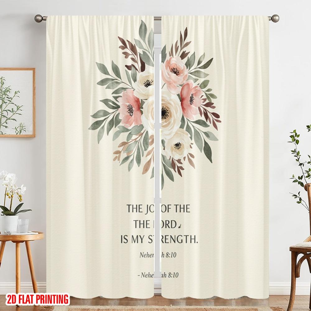 2pcs 2D flat printing Window Curtains Floral Scripture Strength 100% Polyester Without Electricity Festive Holiday for Home
