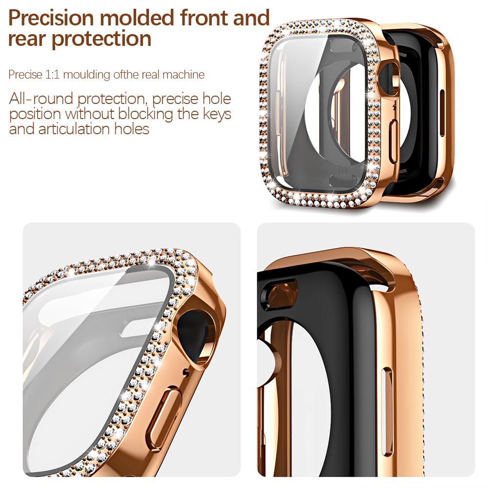 Bling Glas+Hülle für Apple Watch Case 49mm 45mm 41mm 40mm 44mm Diamant Bumper+Displayschutz Iwatch Series Ultra 8 7 6 5 SE 4