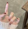 New Year's autumn and winter burgundy French whitening wearing nail fake nail patch nail art flash nail ins wind nail art