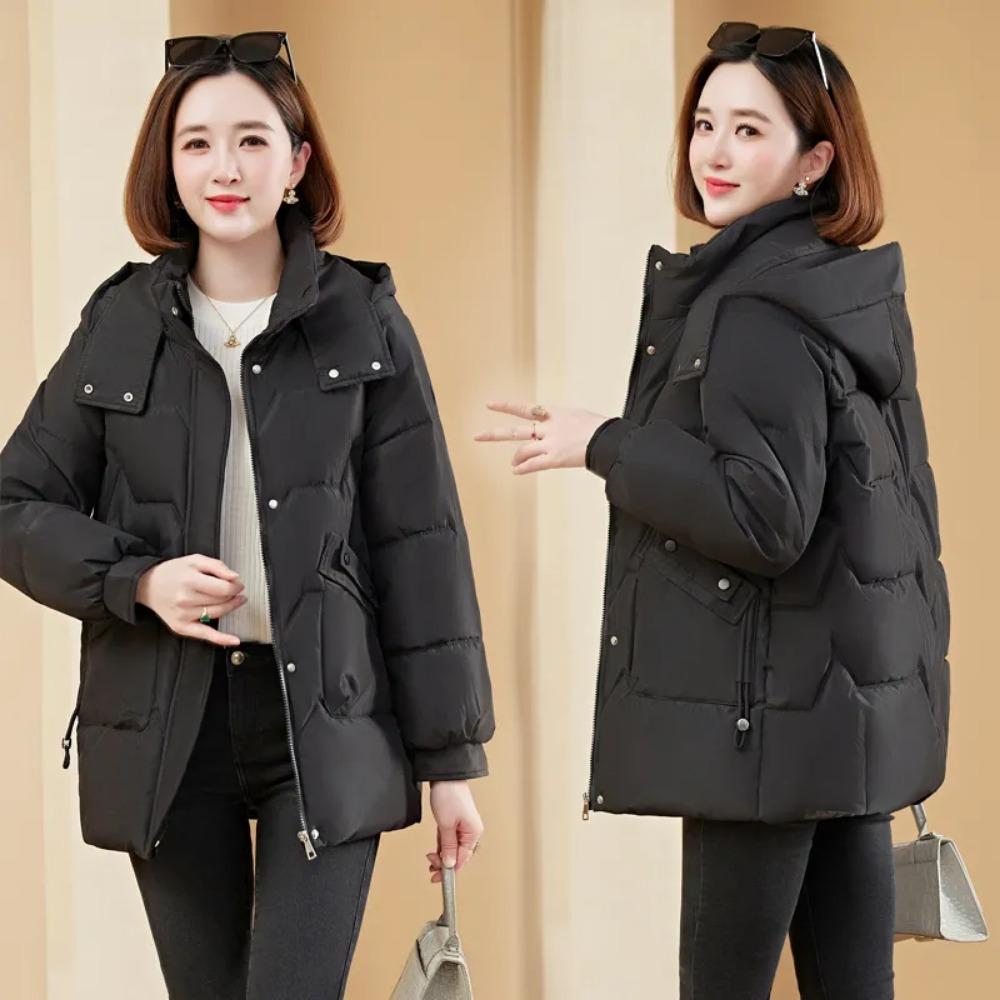 Women's Simple Down-Cotton Padded Jacket for Commutes - Thick, Warm, Long-Sleeve Outerwear