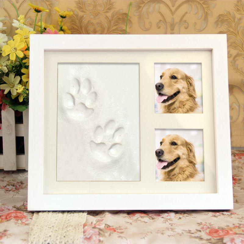 Pet Paw Print DIY Ink Pad & Photo Frame - Commemorative Desk Display Natural Wood Frame
