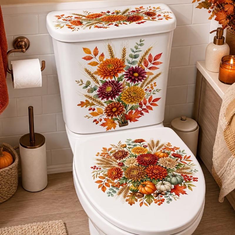 Waterproof Floral Toilet Decals With Vivid Pattern And Self Adhesive Perfect For Bathroom Home Decoration
