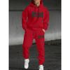 Men's Two Piece Casual Suit with Printed Drawstring Hoodie and Matching Drawstring Sweatpants, Suitable for Traveling
