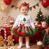 Baby Girl My First Christmas Outfit, Long Sleeve Romper with Red Green Tulle Skirt & Bow Headband, Holiday Party Dress Set