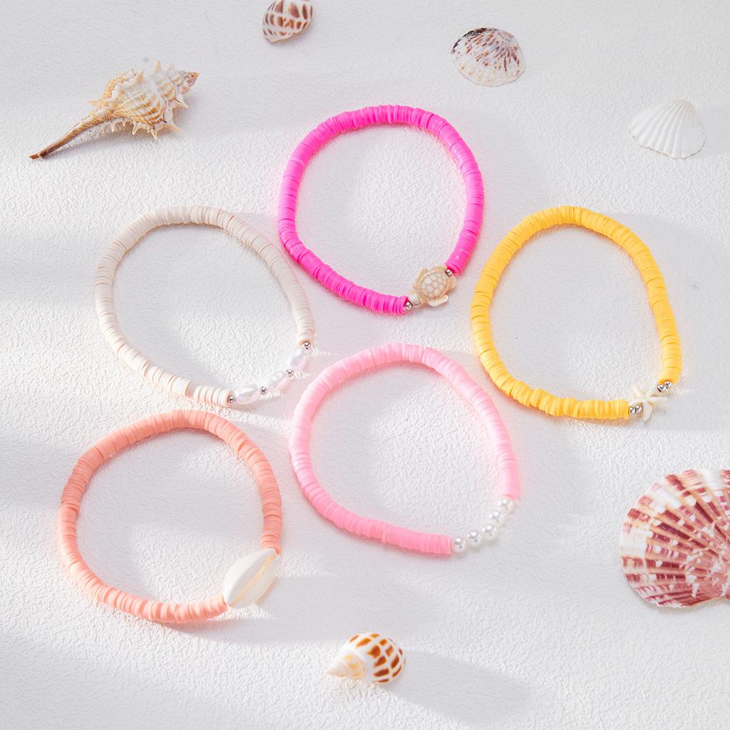 Bohemian Color Soft Pottery Anklet, Fashionable Versatile Starfish Shell Anklet Anklet