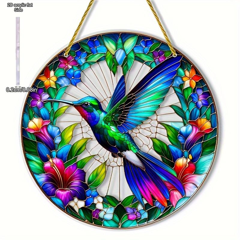2D Flat Acrylic Elegant Hummingbird Stained Suncatcher - Animal Themed Decorative Hanging for Home & Garden,Housewarming Celebration Gift, Home Decor