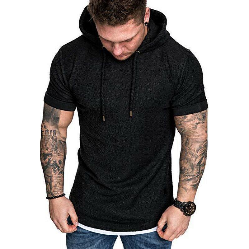 Men Short Sleeve Hooded Solid T Shirt 