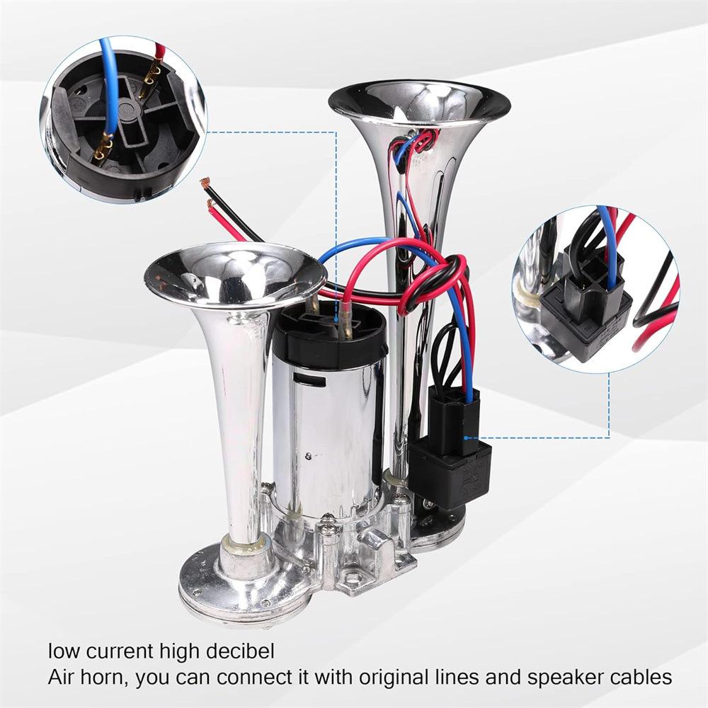 Super Loud 150DB Car Electric Dual Trumpet Horns 12V 24V Air Horn Speaker for Car SUV Vehicle Boat Train Motorcycle RV Truck