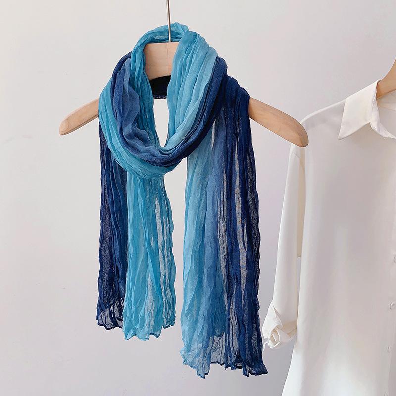 

Gradient Cotton Hemp Scarf Desert-Style Vintage Wrinkle Scarf Fashion Winter Warm Casual Scarf Shawl A7