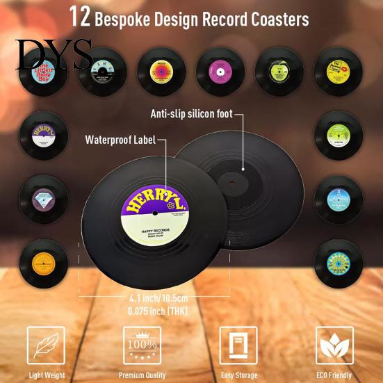 Rustic Forest Elk Pattern Coasters Retro Elk/Vinyl Record Coasters, Decorative Wooden Cup Mats, Insulated Table Wear Resistant Thermal Transfer