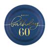 Paper Plate Happy Birthday 60, Navy Blue 18Cm 6Pcs.