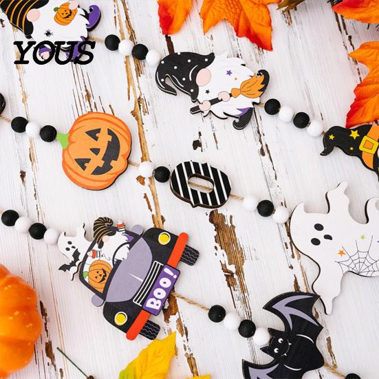 Dessert Table Edge Ornament Halloween Beaded Hanging Sign, Witch Pumpkin Bat Pendant Garland for Resin Witches Pumpkins Bats Decor Door, Spooky
