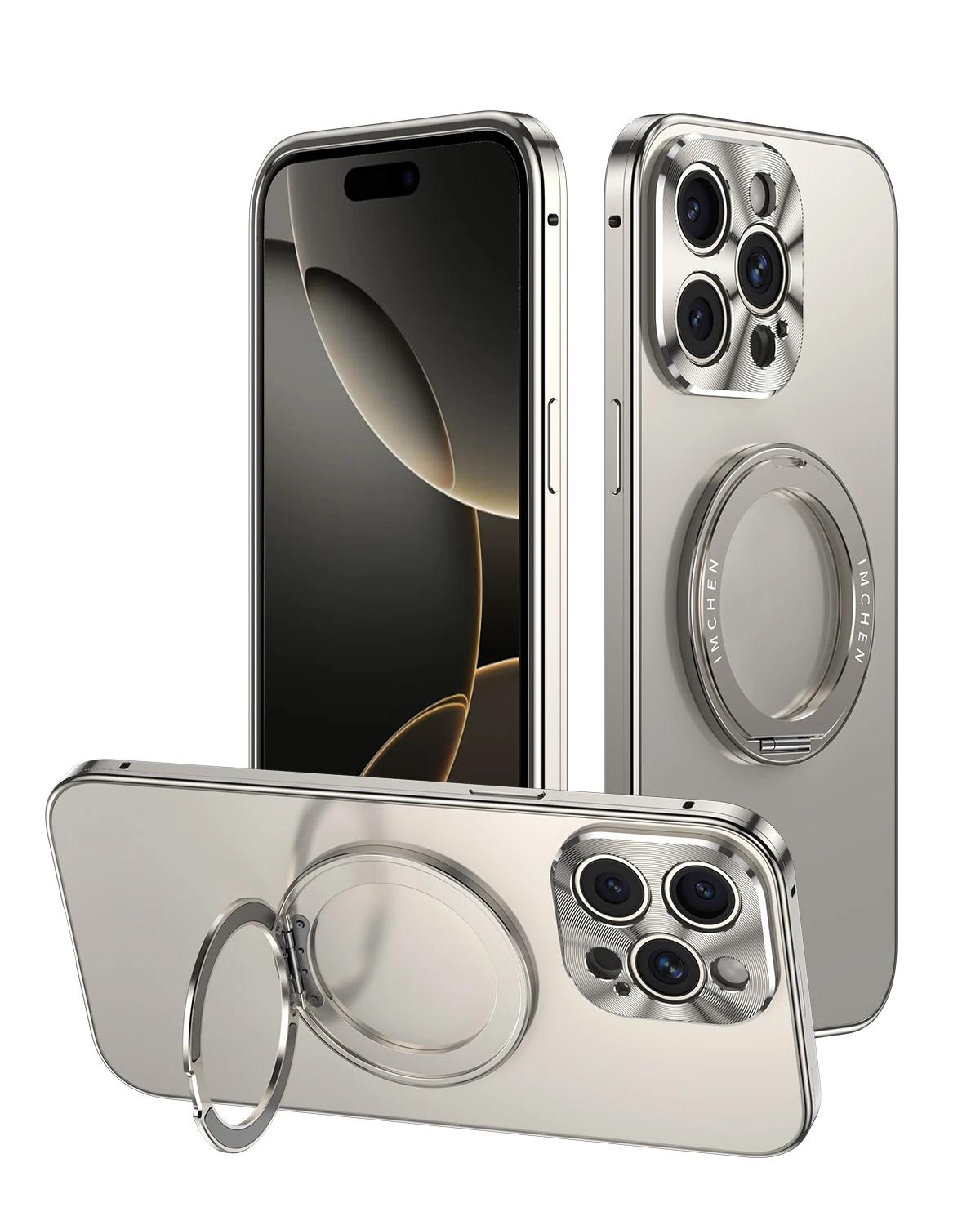 

Ultra Thin Hard PC HD Transparent Magnetic Case For iPhone 16 Pro Max Magsafe Cases Luxury 360° Clear Cover Acrylic Ring Stand 16 Pro Max
