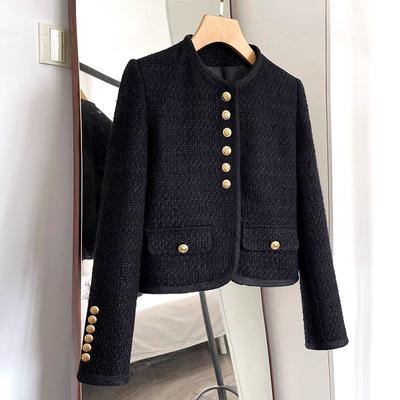 Autumn High End Black French Black Gold Short Small Fragrance Retro Coarse Woolen Coat Women