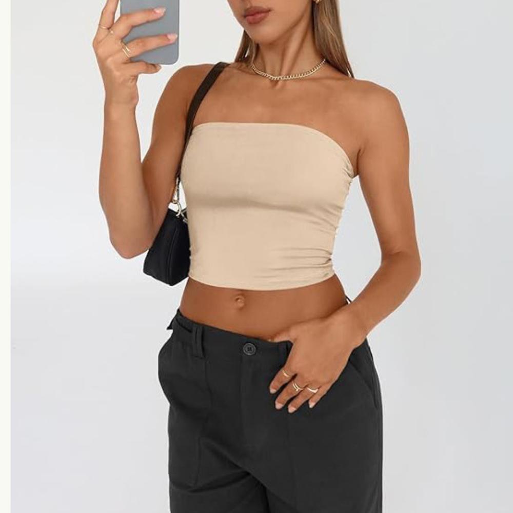 Strapless Tank Top Solid Color CropTops Women Summer Camis Casual Camisole Fashion Tube Female Sleeveless Cropped Y2K Clothes