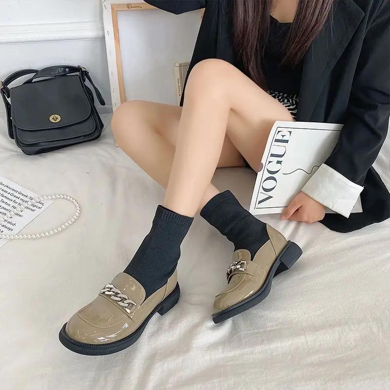 

Booties Elegant with Medium Heels Ankle Mary Janes Boots for Women Round Toe Rhinestone Woman Short Lolita Shoes Autumn Hot Sale 40