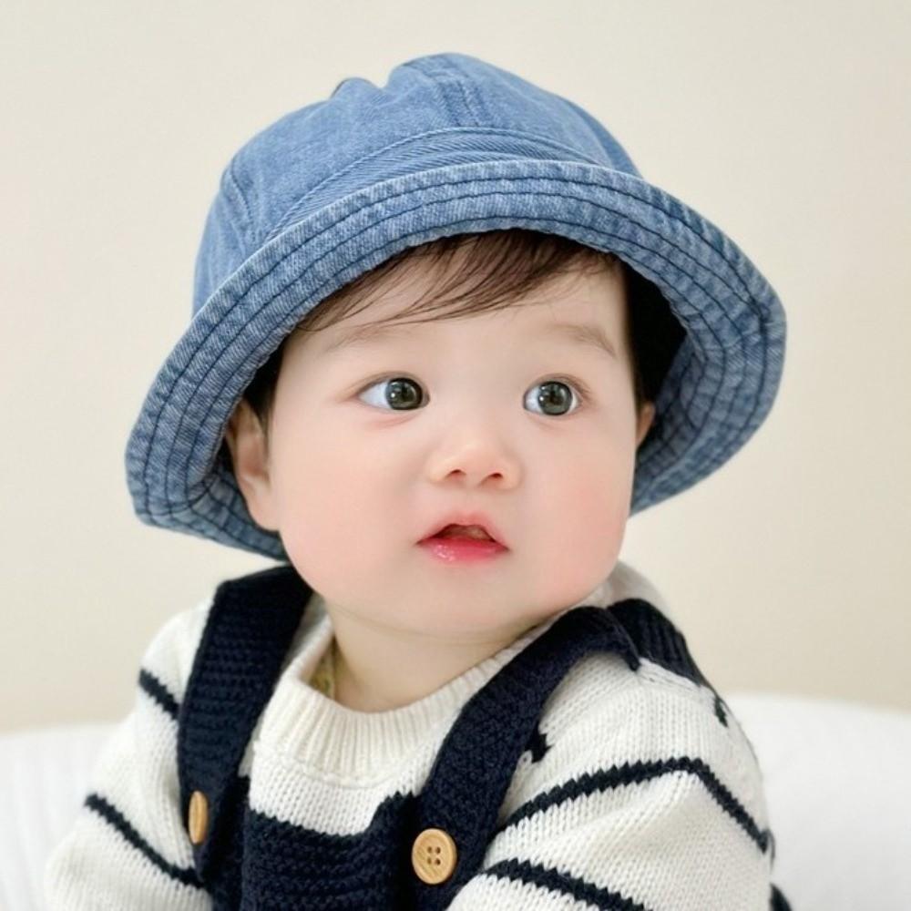 Koreanischer Stil Baby Sonnenhut Stoff Kinder Fischerhut Schöne Gewaschener Denim Eimerhut Outdoor