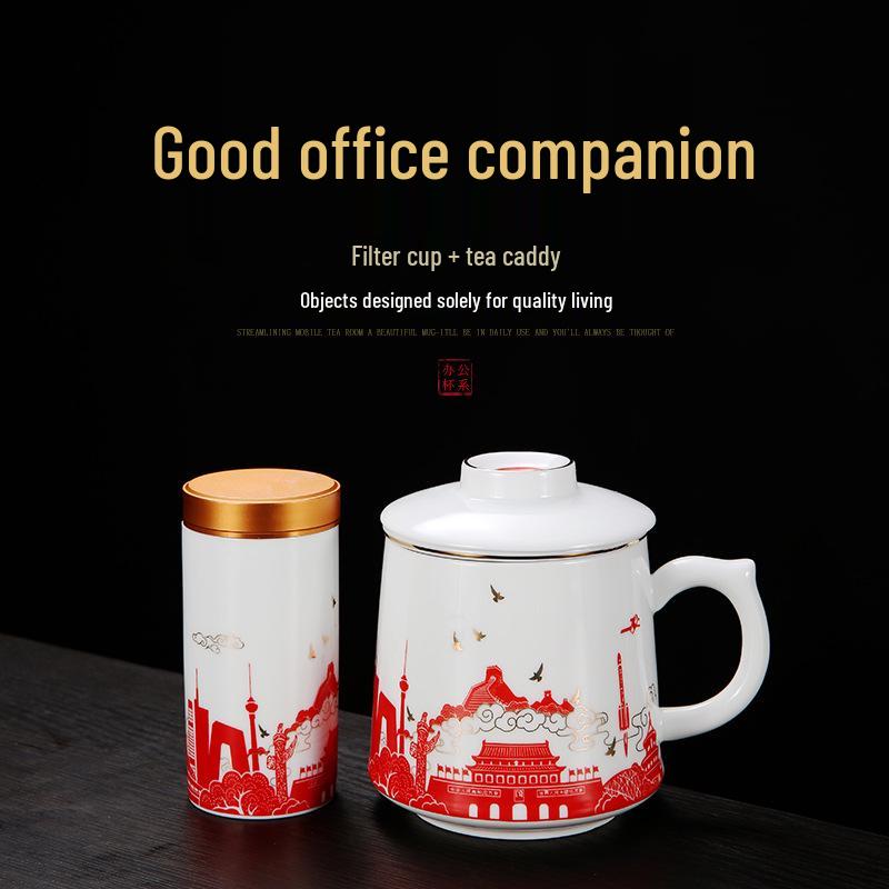 Red Ceramic Teacup Set with Logo for Commemorative Company Gifts