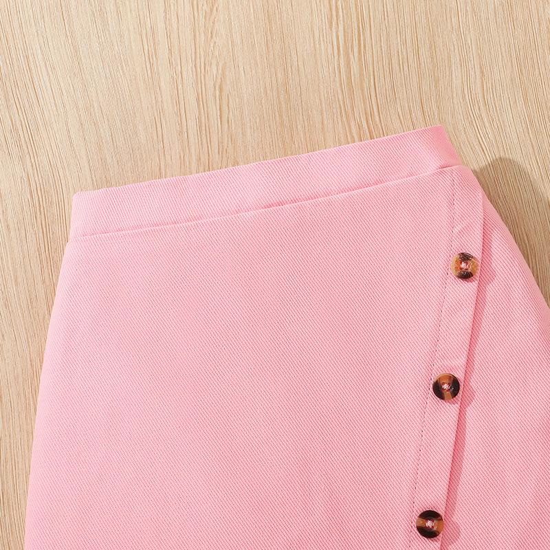 Girls' Two-piece Summer Children's Fashion Square Collar Short-sleeved Top Skirt Suit