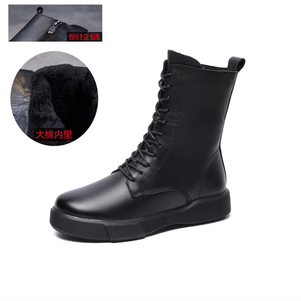 Leather Martin Boots Platform Casual Women's Boots 2025 Autumn and Winter Women's Shoes Small Medium Boots Velvet Short Boots Women