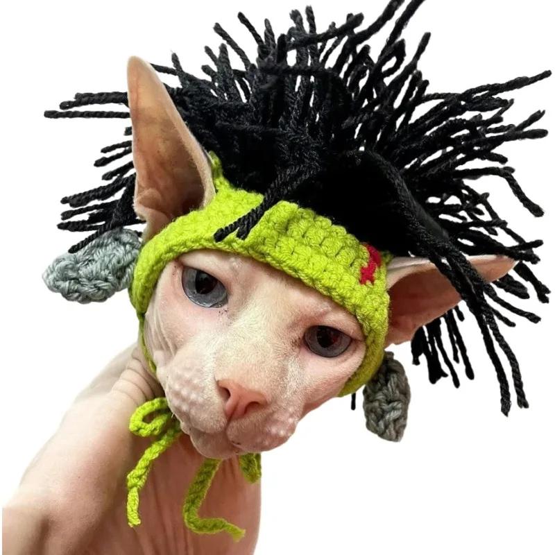 

Elastic Cotton Punk Cat Hat with Ear Holes – Refined Knitting, Winter-Ready for Sphynx Hairless Cats, Kittens & Devon Rex Breeds чорний