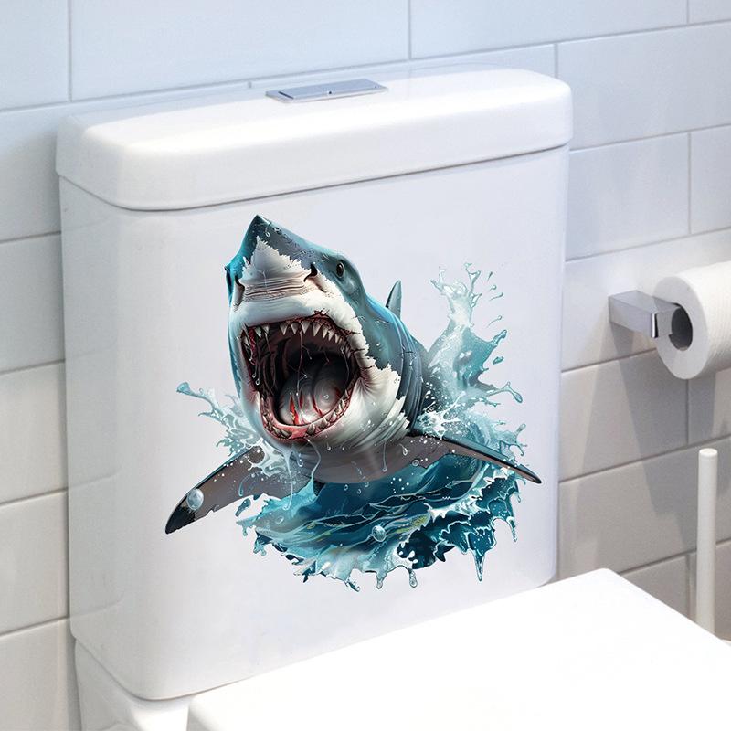 

3D Shark Wall Decal Waterproof Self-Adhesive Sticker For Bathroom & Bedroom Decor синий